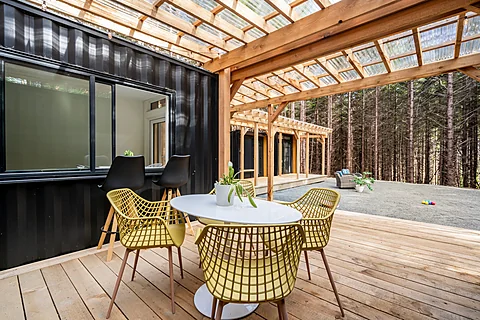 Timber-frame house with forest views, Cobble Hill real estate photography