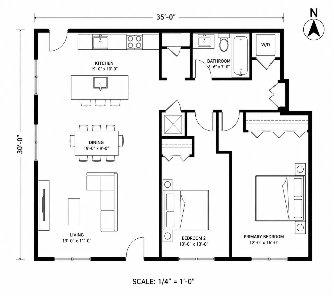 Clean black and white floor plan example