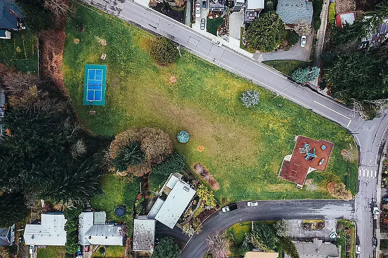 Aerial drone video still of a Vancouver property