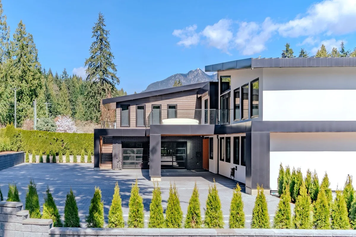 Luxury home exterior, video tour opener