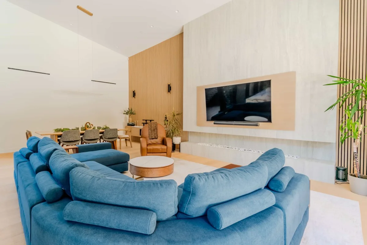 Cinematic living room shot, property video tour